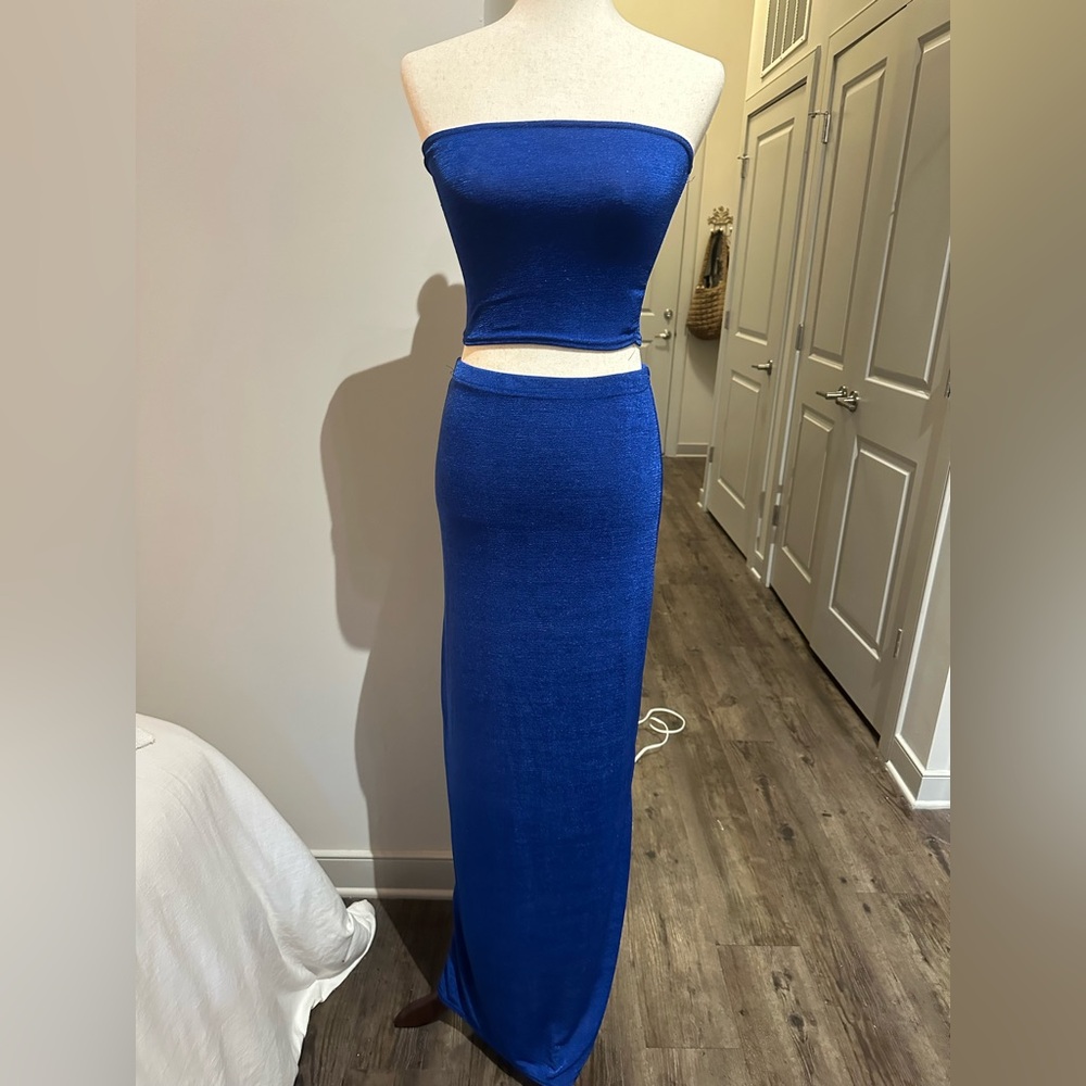 PrettyLittleThing Cobalt Blue Strapless Slinky Set
